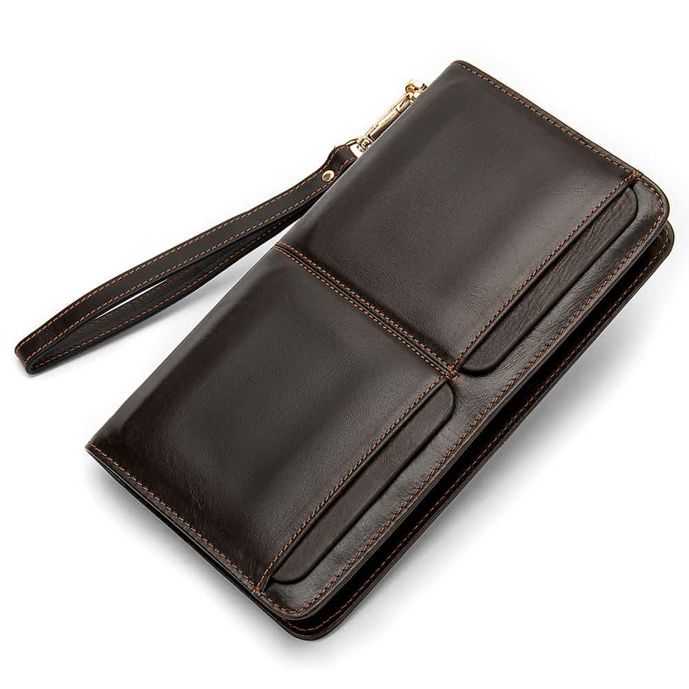 Portefeuille cuir homme, portefeuille double poches, longue, multi-cartes. 9020-3