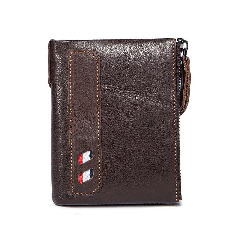 Porte-monnaie cuir homme, rétro court, double fermeture éclair.8836-1