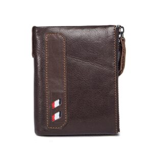 Porte-monnaie cuir homme, rétro court, double fermeture éclair.8836-1