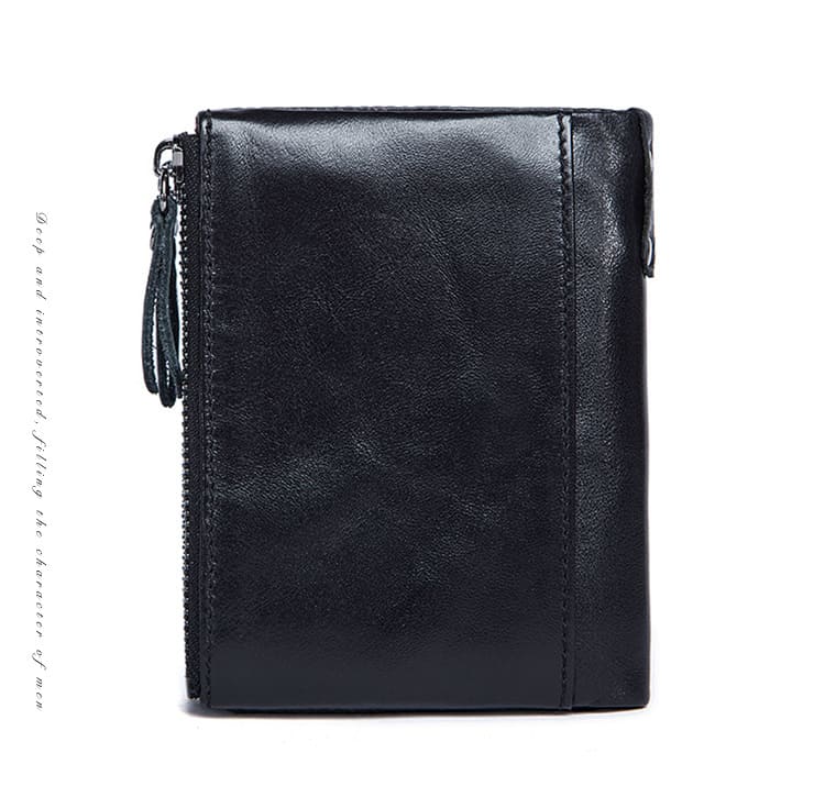 Porte-monnaie cuir homme, rétro court, double fermeture éclair.8836-11