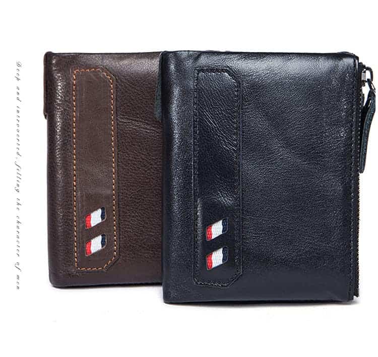 Porte-monnaie cuir homme, rétro court, double fermeture éclair.8836-8