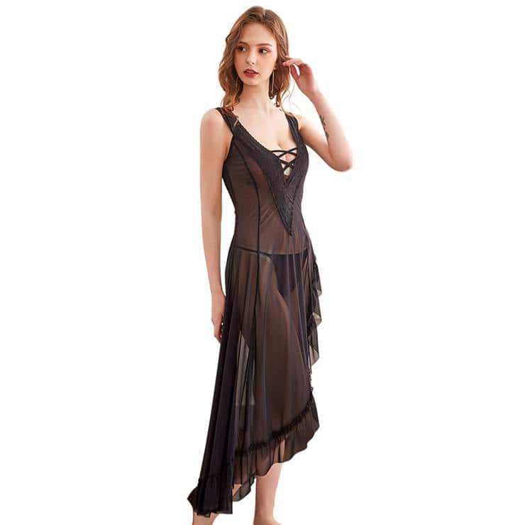 Nuisette dentelle femme longue, transparent, lingerie sexy.010 #-5
