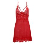 Nuisette dentelle femme, tentation, jupe à bretelles transparente. 8590 rouge
