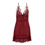 Nuisette dentelle femme, tentation, jupe à bretelles transparente. 8590 rouge vin