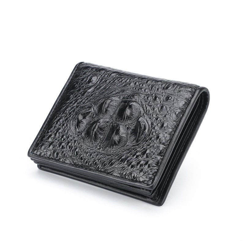 Men's crocodile-leather wallet, short crocodile wallet. 2009-4 BLACK