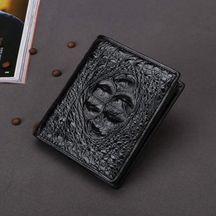 Men's crocodile-leather wallet, short crocodile wallet. 2009-4 black demo