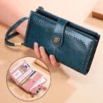 Portefeuille en cuir dames RFID, long portefeuille, porte-monnaie multifonctionnel.3526-bleu
