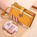 Portefeuille en cuir dames RFID, long portefeuille, porte-monnaie multifonctionnel.3526-jaune