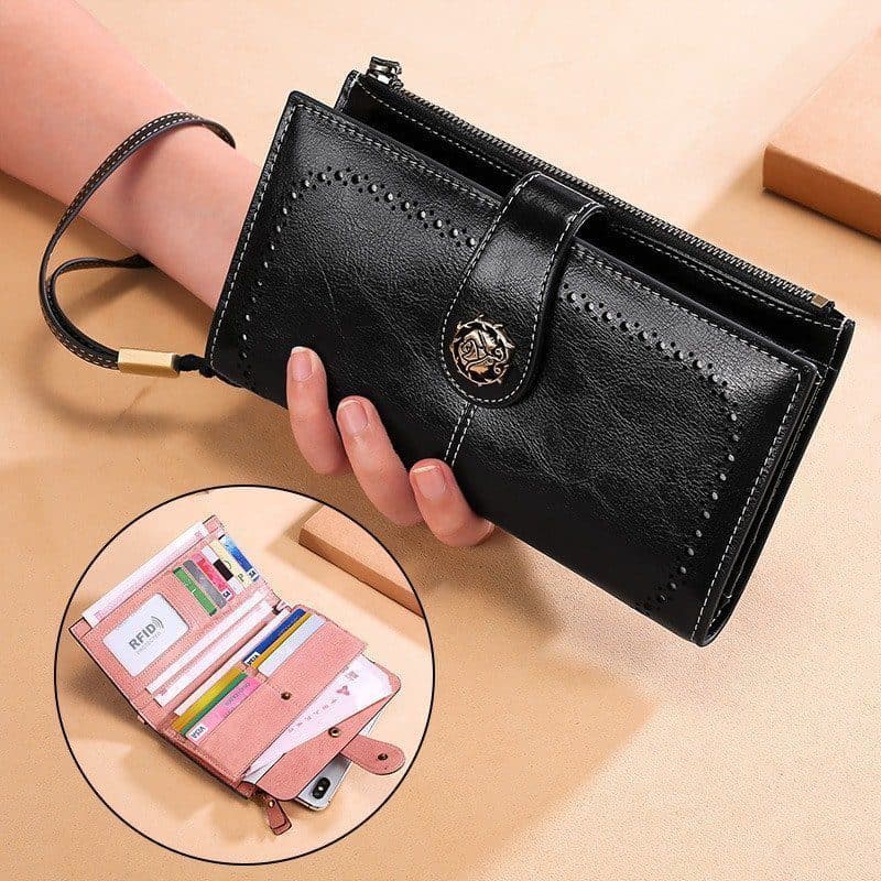 Portefeuille en cuir dames RFID, long portefeuille, porte-monnaie multifonctionnel.3526-noir 2