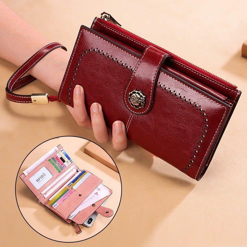 Portefeuille en cuir dames RFID, long portefeuille, porte-monnaie multifonctionnel.3526-rouge 2