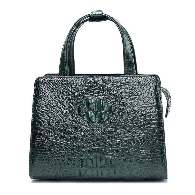 Crocodile skin skin handbag, genuine crocodile women's bag, square.3097 dark green