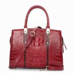 Luxury crocodile-leather handbag for elegant women. LB-8114 wine red