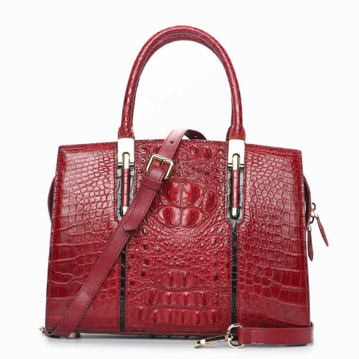 Luxury crocodile-leather handbag for elegant women. LB-8114 wine red