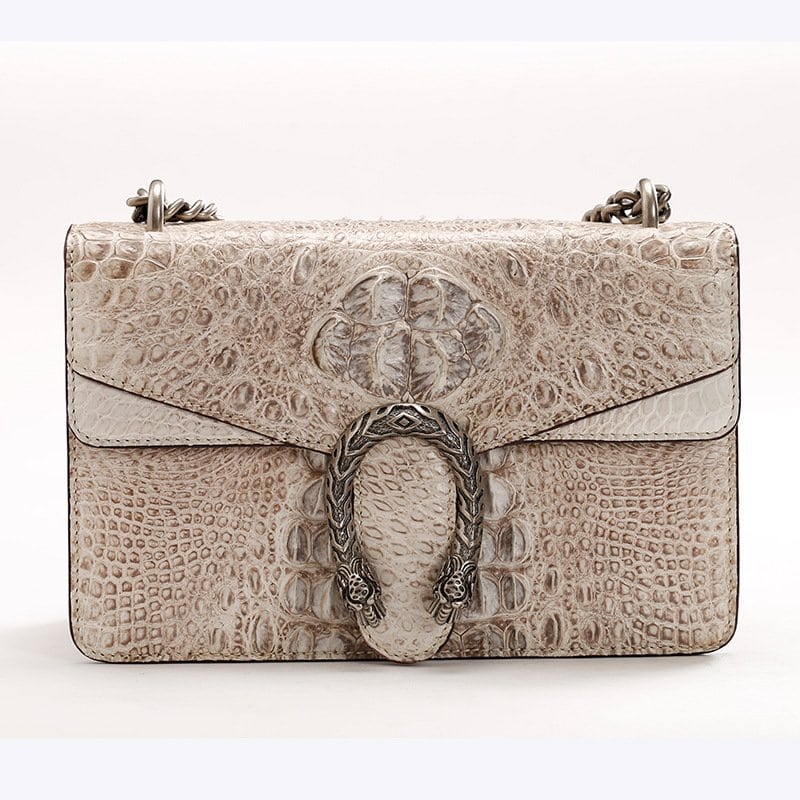 Crocodile skin leather handbag, Dionysus crocodile bag. EN0079 white 