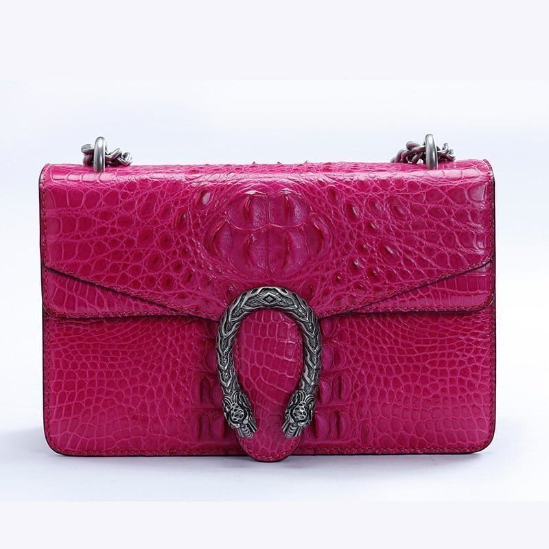 Crocodile skin leather handbag, Dionysus crocodile bag. EN0079 dark pink