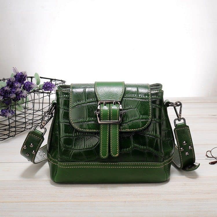 Sac à main en cuir femmes, sac en bandoulière en cuir de vachette. A649 vert foncé