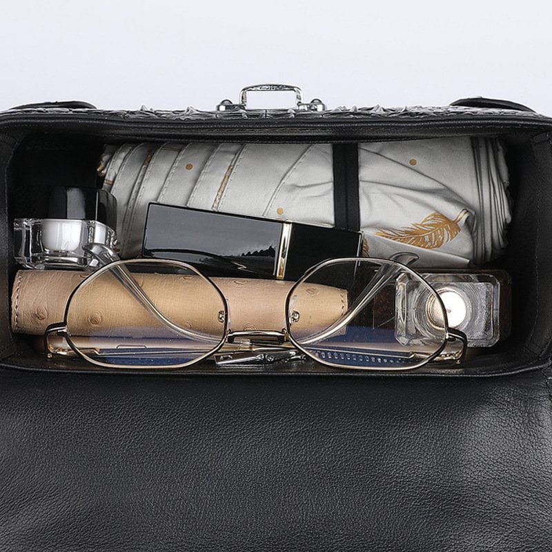 Women's Genuine crocodile leather bag, small square shoulder bag. 3154G inside