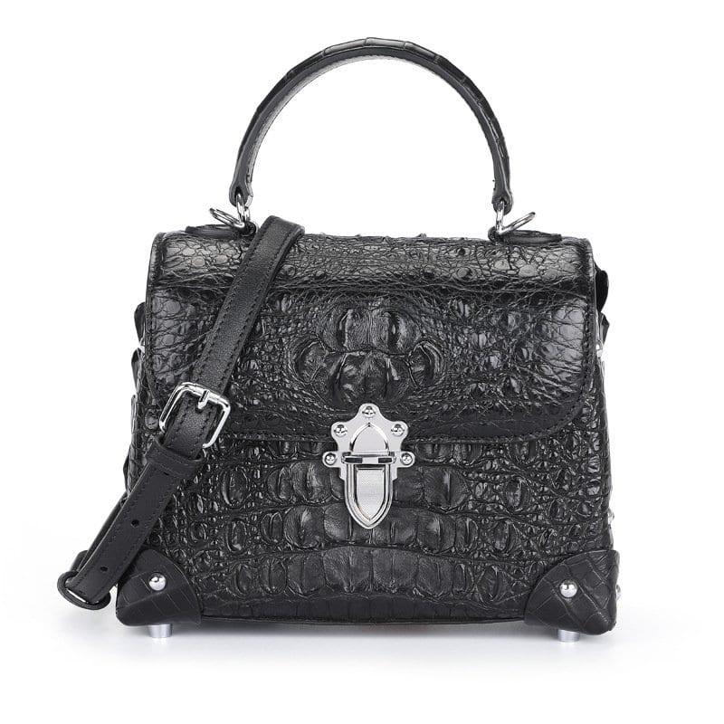 Women's Genuine crocodile leather bag, small square shoulder bag. 3154G black