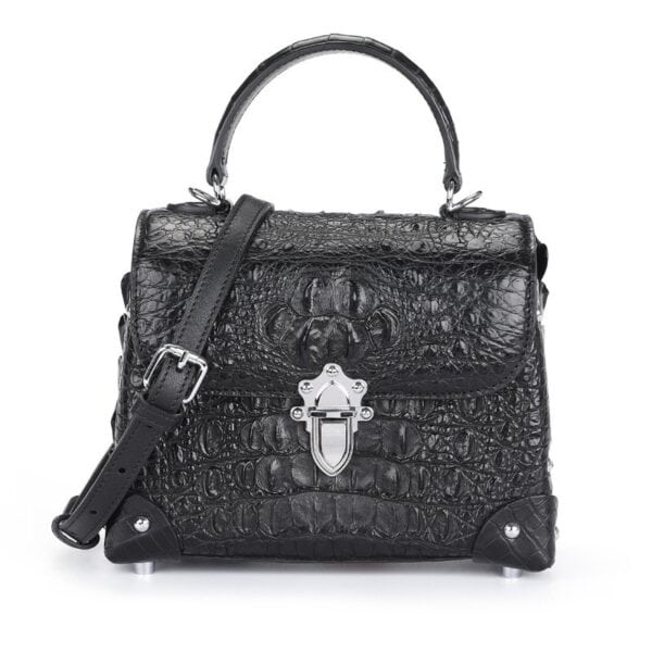 Women's Genuine crocodile leather bag, small square shoulder bag. 3154G black 