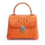 Women's Genuine crocodile leather bag, small square shoulder bag. 3154G black orange