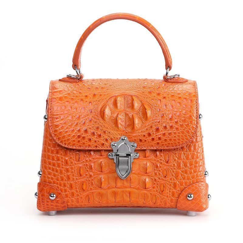 Women's Genuine crocodile leather bag, small square shoulder bag. 3154G black orange
