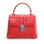 Women's Genuine crocodile leather bag, small square shoulder bag. 3154G black-red