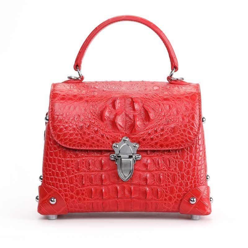 Women's Genuine crocodile leather bag, small square shoulder bag. 3154G black-red