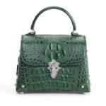 Women's Genuine crocodile leather bag, small square shoulder bag. 3154G dark green