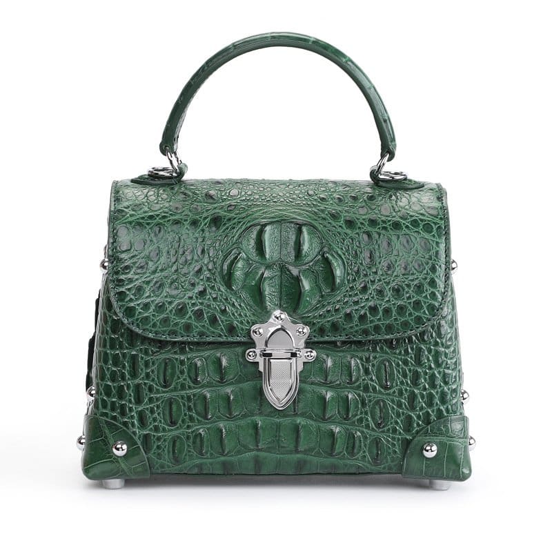 Women's Genuine crocodile leather bag, small square shoulder bag. 3154G dark green