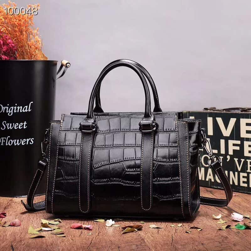 Sacs à main cuir femmes, sac Messenger, tempérament motif crocodile.551 noir 01