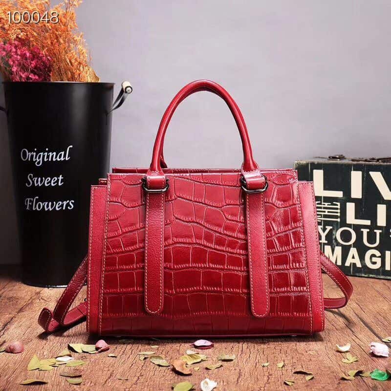 Sacs à main cuir femmes, sac Messenger, tempérament motif crocodile.551 rouge 01
