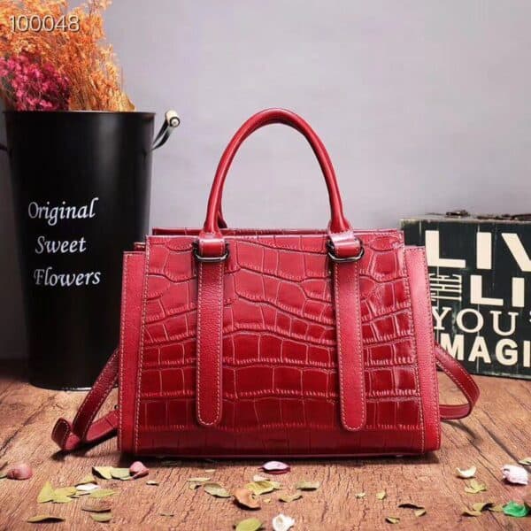 Sacs à main cuir femmes, sac Messenger, tempérament motif crocodile.551 rouge 01
