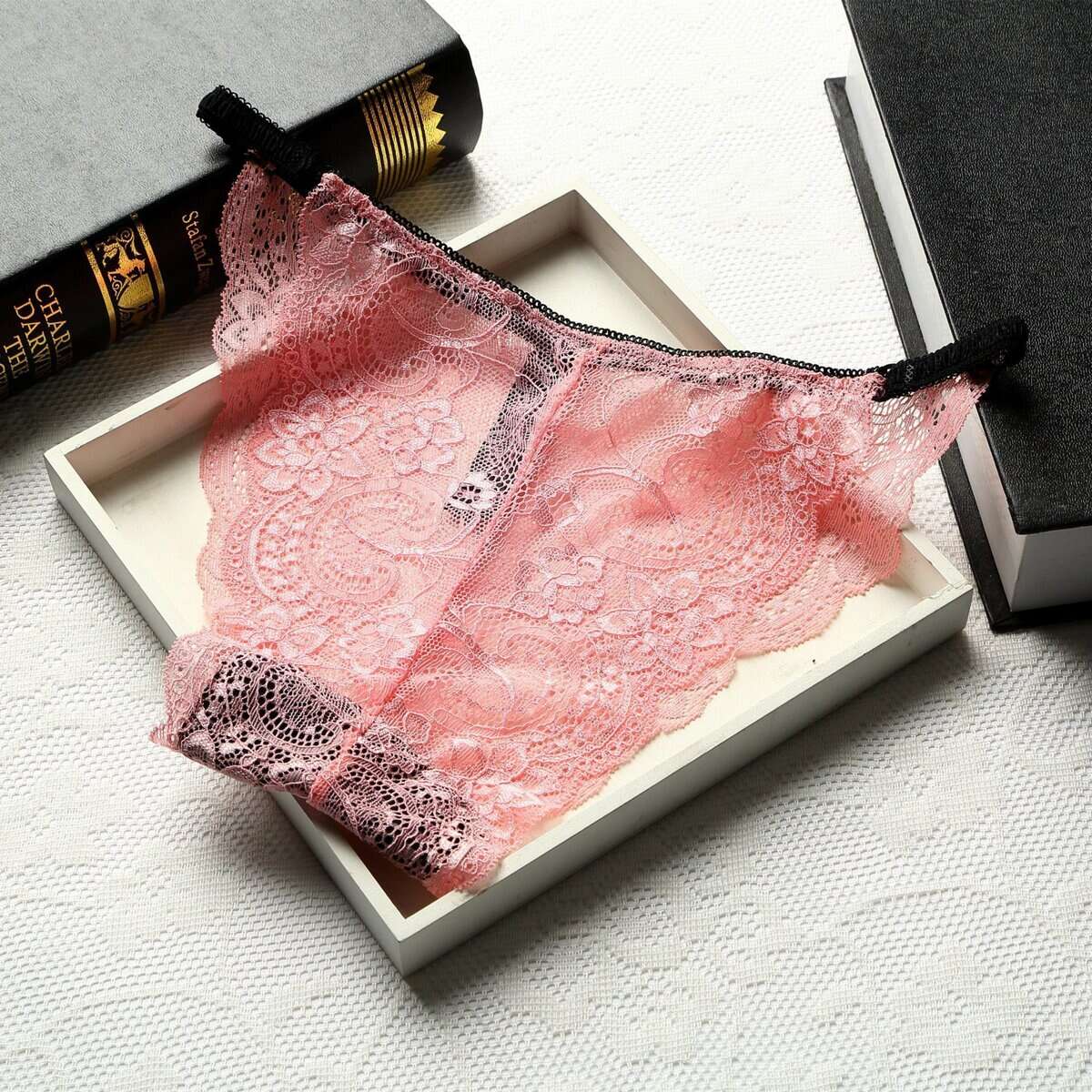 Sous-vêtements femme, sexy, taille basse sans couture pleine dentelle transparente.983# Melon