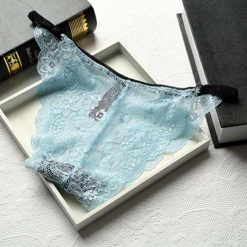 Sous-vêtements femme, sexy, taille basse sans couture pleine dentelle transparente.983# bleu ciel