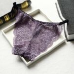 Sous-vêtements femme, sexy, taille basse sans couture pleine dentelle transparente.983# gris violet