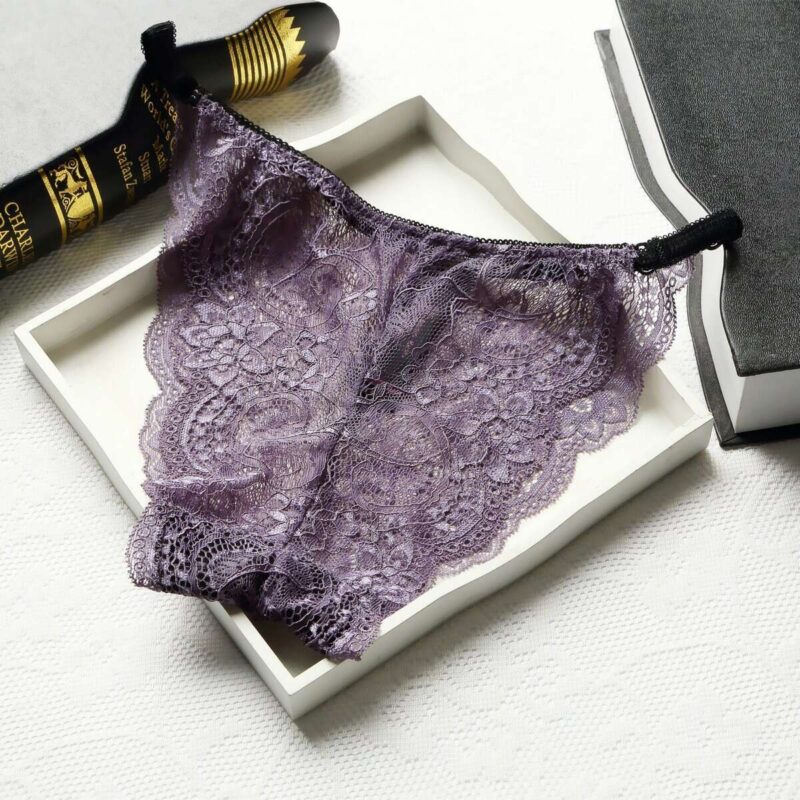 Sous-vêtements femme, sexy, taille basse sans couture pleine dentelle transparente.983# gris violet