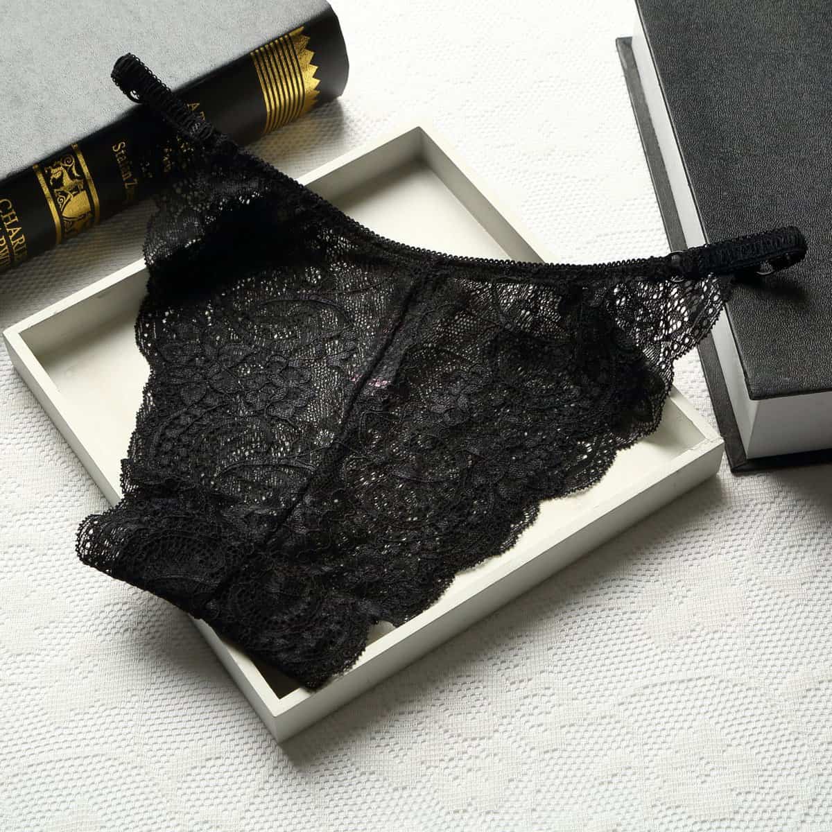 Sous-vêtements femme, sexy, taille basse sans couture pleine dentelle transparente.983# noir