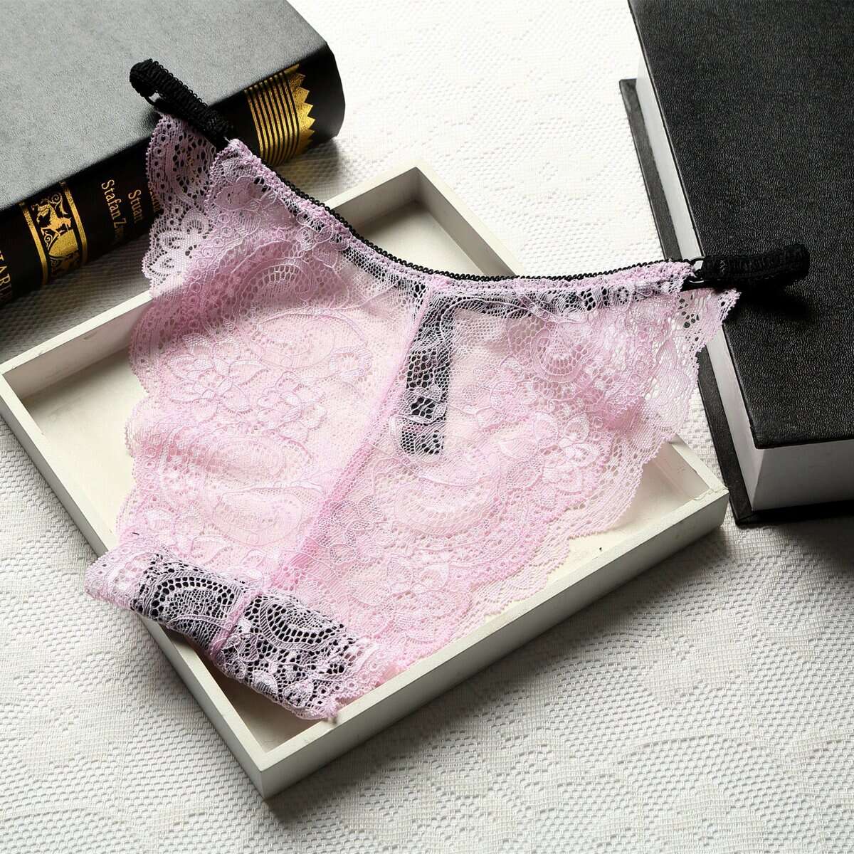 Sous-vêtements femme, sexy, taille basse sans couture pleine dentelle transparente.983# rose clair