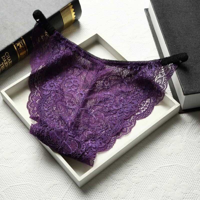 Sous-vêtements femme, sexy, taille basse sans couture pleine dentelle transparente.983# violet
