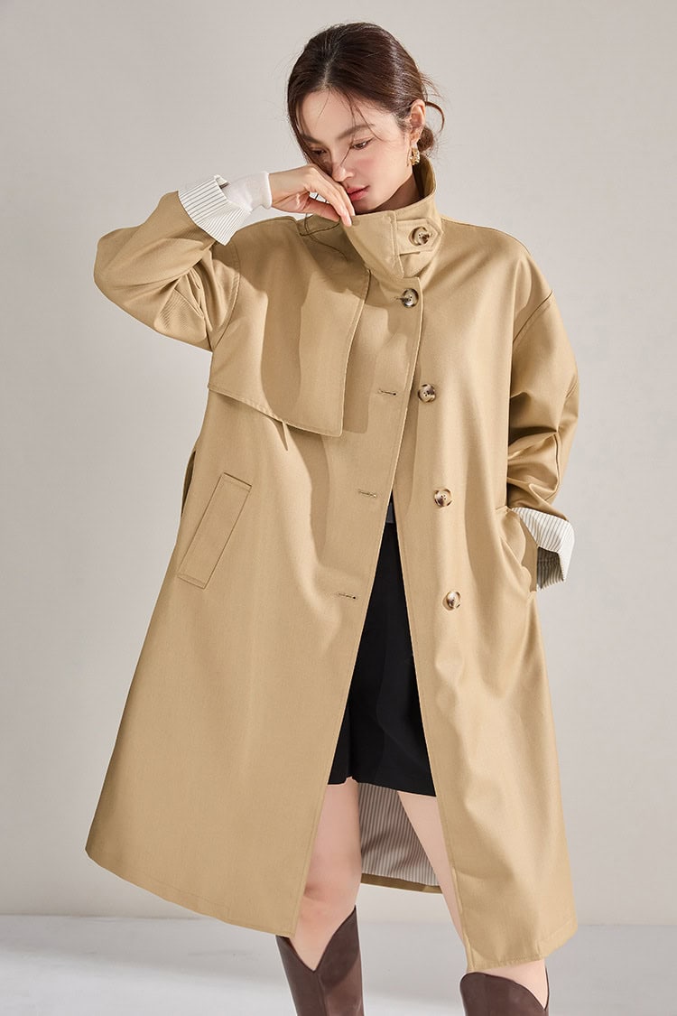 Women's high-neck coat. Mid-length windbreaker jacket 22352 demo 01