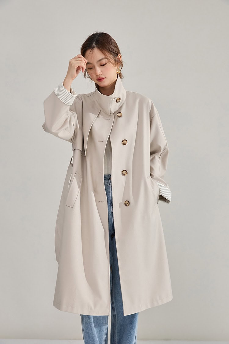 Women's high-neck coat. Mid-length windbreaker jacket 22352 demo 012