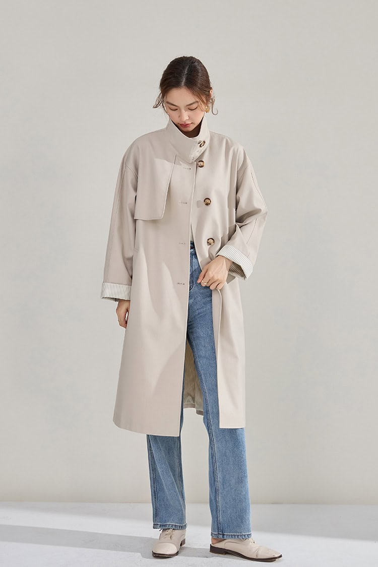 Women's high-neck coat. Mid-length windbreaker jacket 22352 demo 013