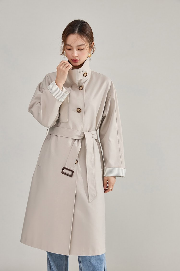 Women's high-neck coat. Mid-length windbreaker jacket 22352 demo 014