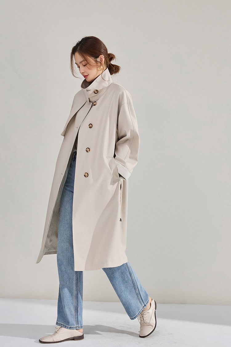 Women's high-neck coat. Mid-length windbreaker jacket 22352 demo 015