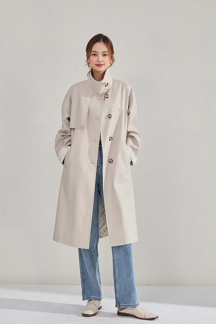 Women's high-neck coat. Mid-length windbreaker jacket 22352 demo 016