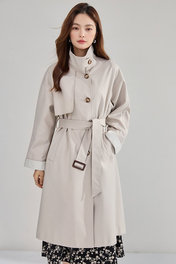 Women's high-neck coat. Mid-length windbreaker jacket 22352 demo 017
