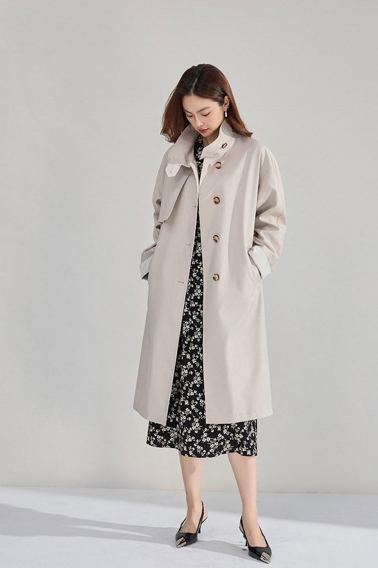 Women's high-neck coat. Mid-length windbreaker jacket 22352 demo 019