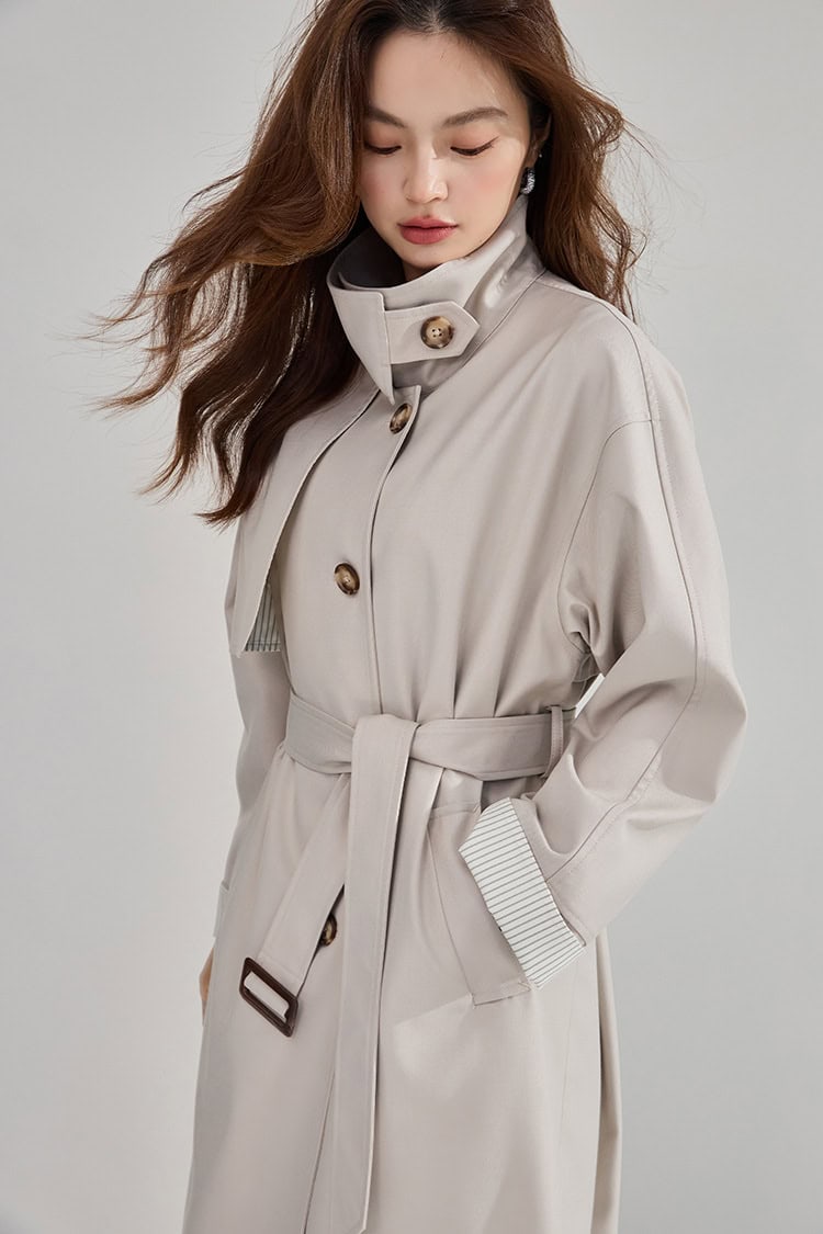Women's high-neck coat. Mid-length windbreaker jacket 22352 demo 022