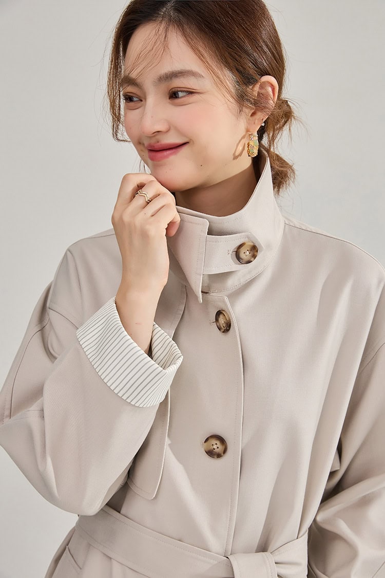 Women's high-neck coat. Mid-length windbreaker jacket 22352 demo 04