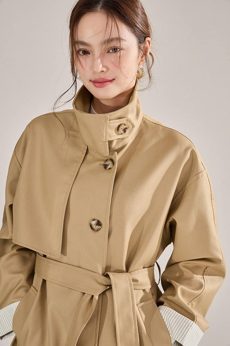 Women's high-neck coat. Mid-length windbreaker jacket 22352 demo 06